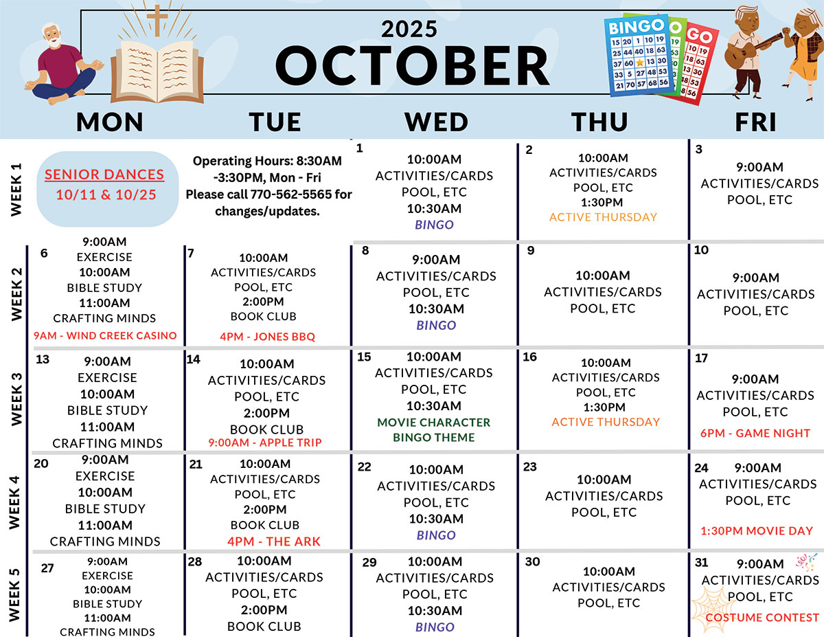 Senior Center October Activities Calendar